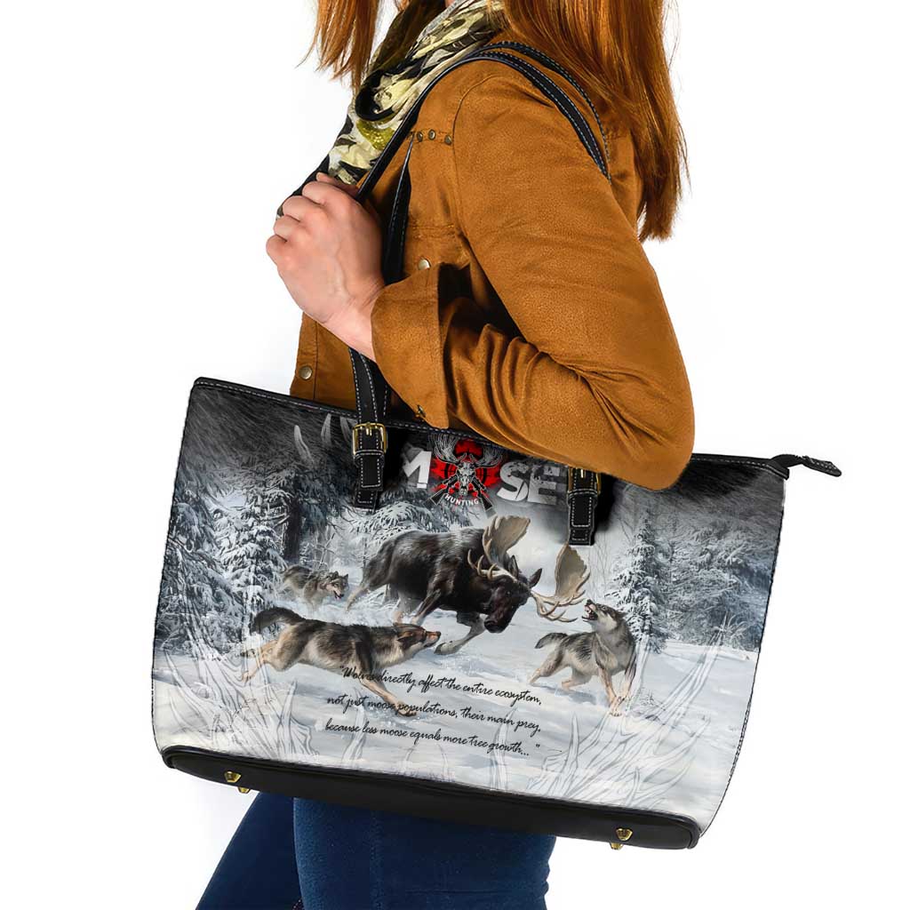 The Wolves Hunting Moose Leather Tote Bag