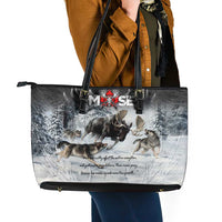 The Wolves Hunting Moose Leather Tote Bag