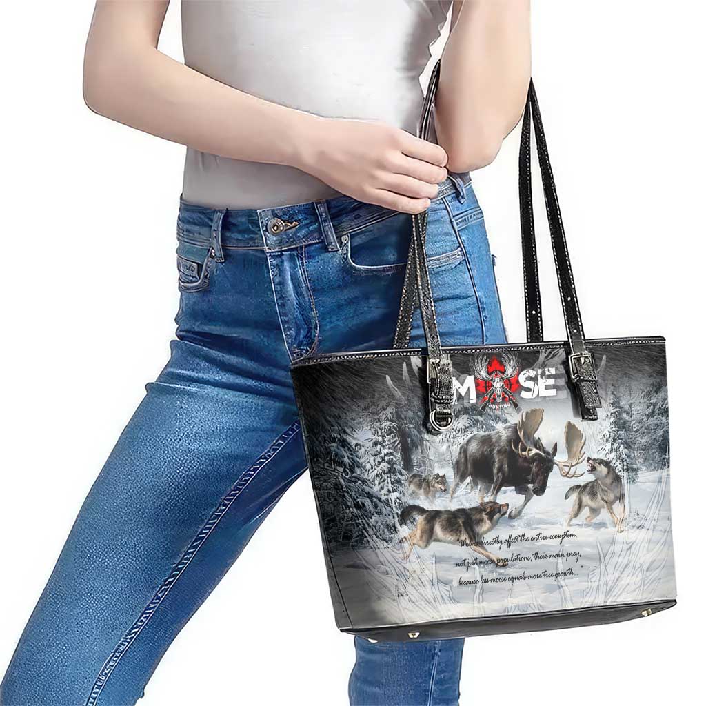 The Wolves Hunting Moose Leather Tote Bag