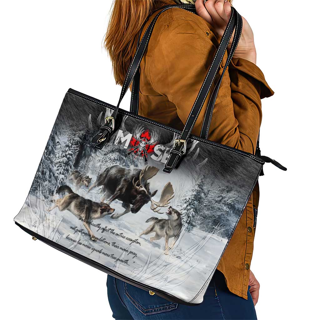 The Wolves Hunting Moose Leather Tote Bag