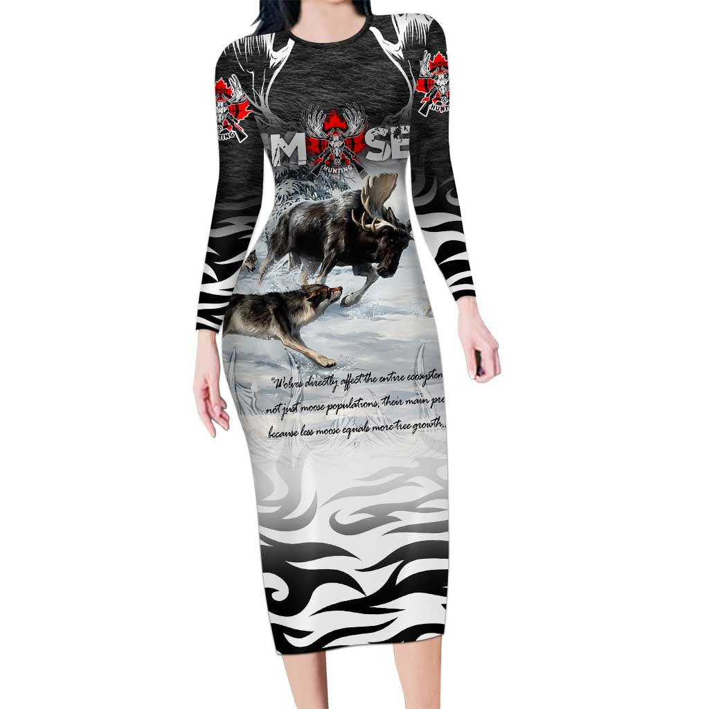 The Wolves Hunting Moose Long Sleeve Bodycon Dress