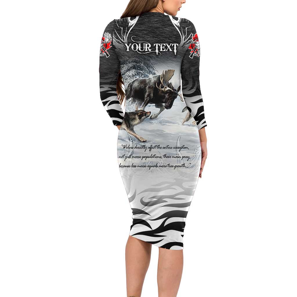 The Wolves Hunting Moose Long Sleeve Bodycon Dress