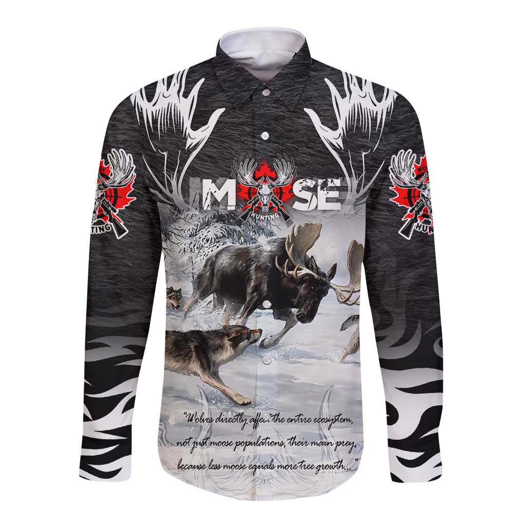 The Wolves Hunting Moose Long Sleeve Button Shirt