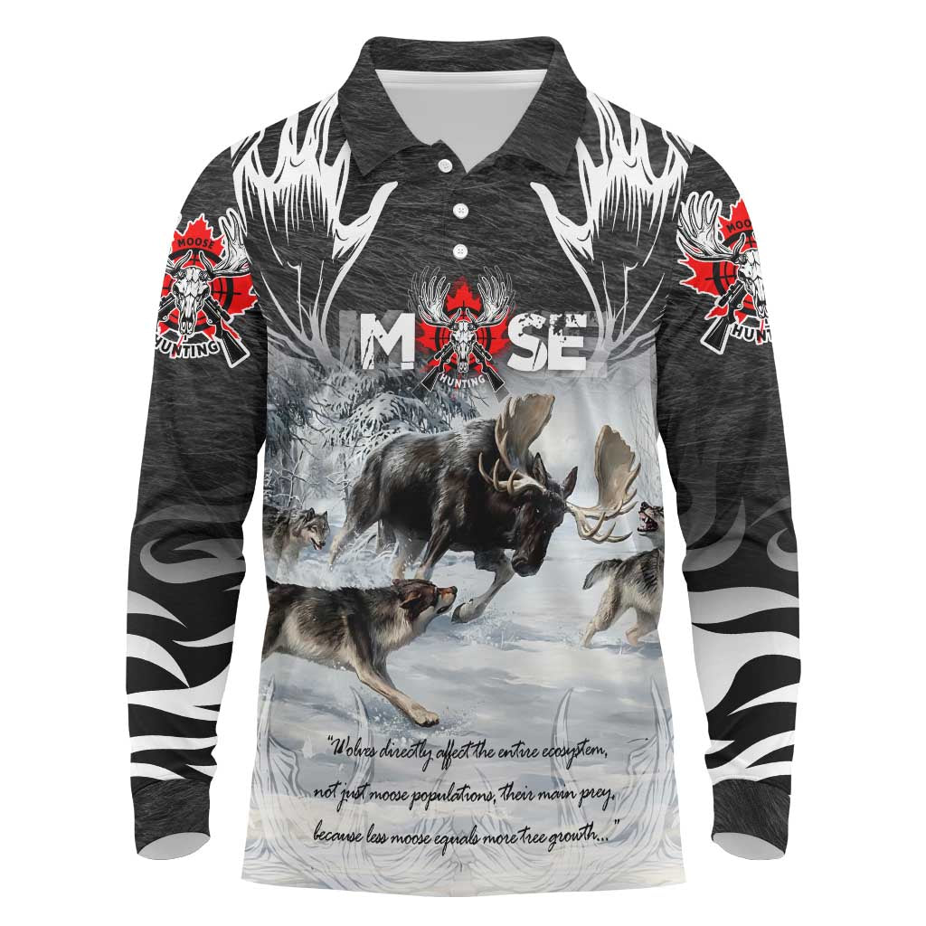 The Wolves Hunting Moose Long Sleeve Polo Shirt