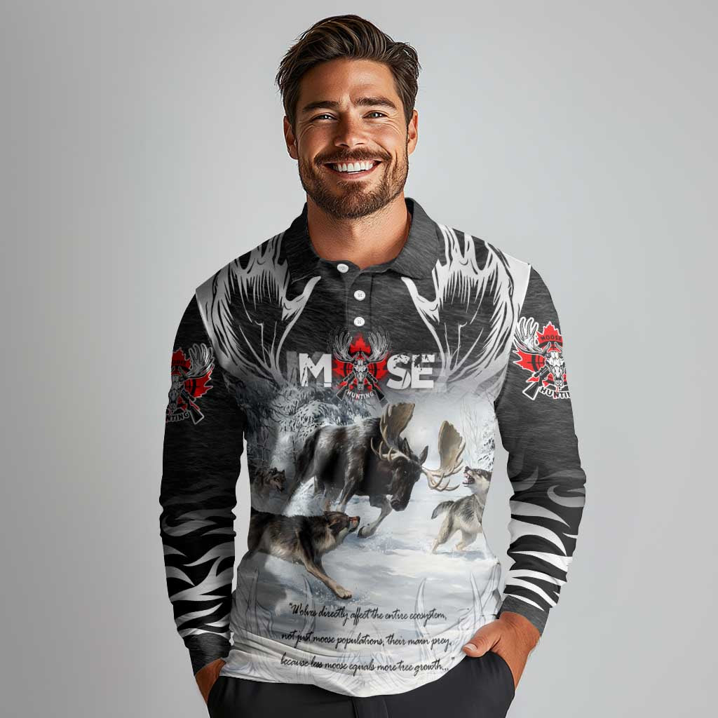 The Wolves Hunting Moose Long Sleeve Polo Shirt