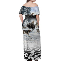 The Wolves Hunting Moose Off Shoulder Maxi Dress
