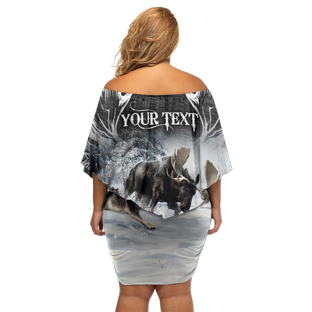 The Wolves Hunting Moose Off Shoulder Short Dress