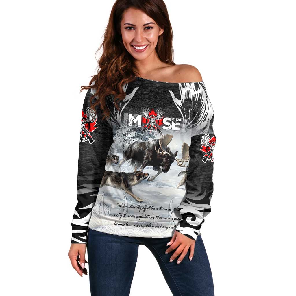 The Wolves Hunting Moose Off Shoulder Sweater