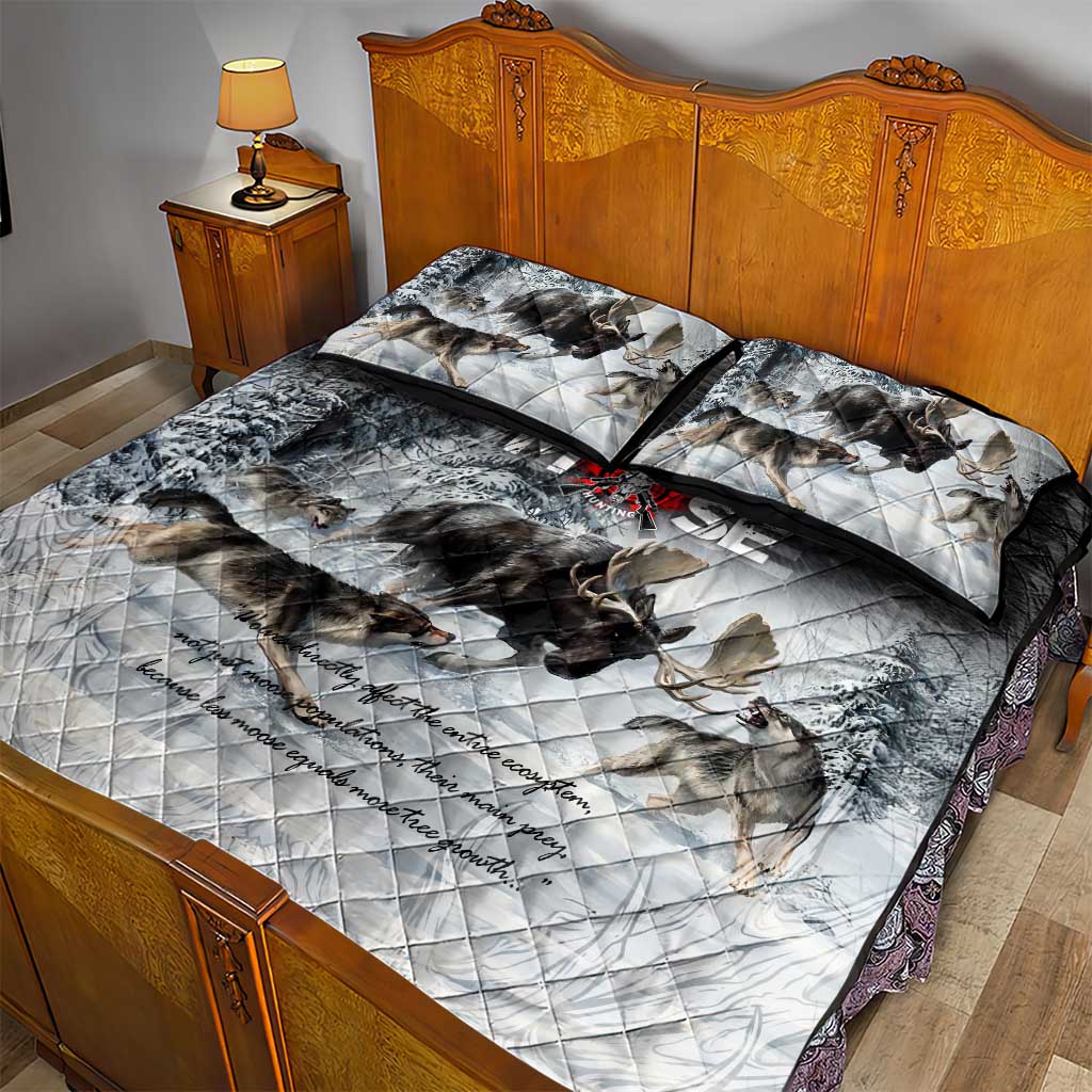 The Wolves Hunting Moose Quilt Bed Set