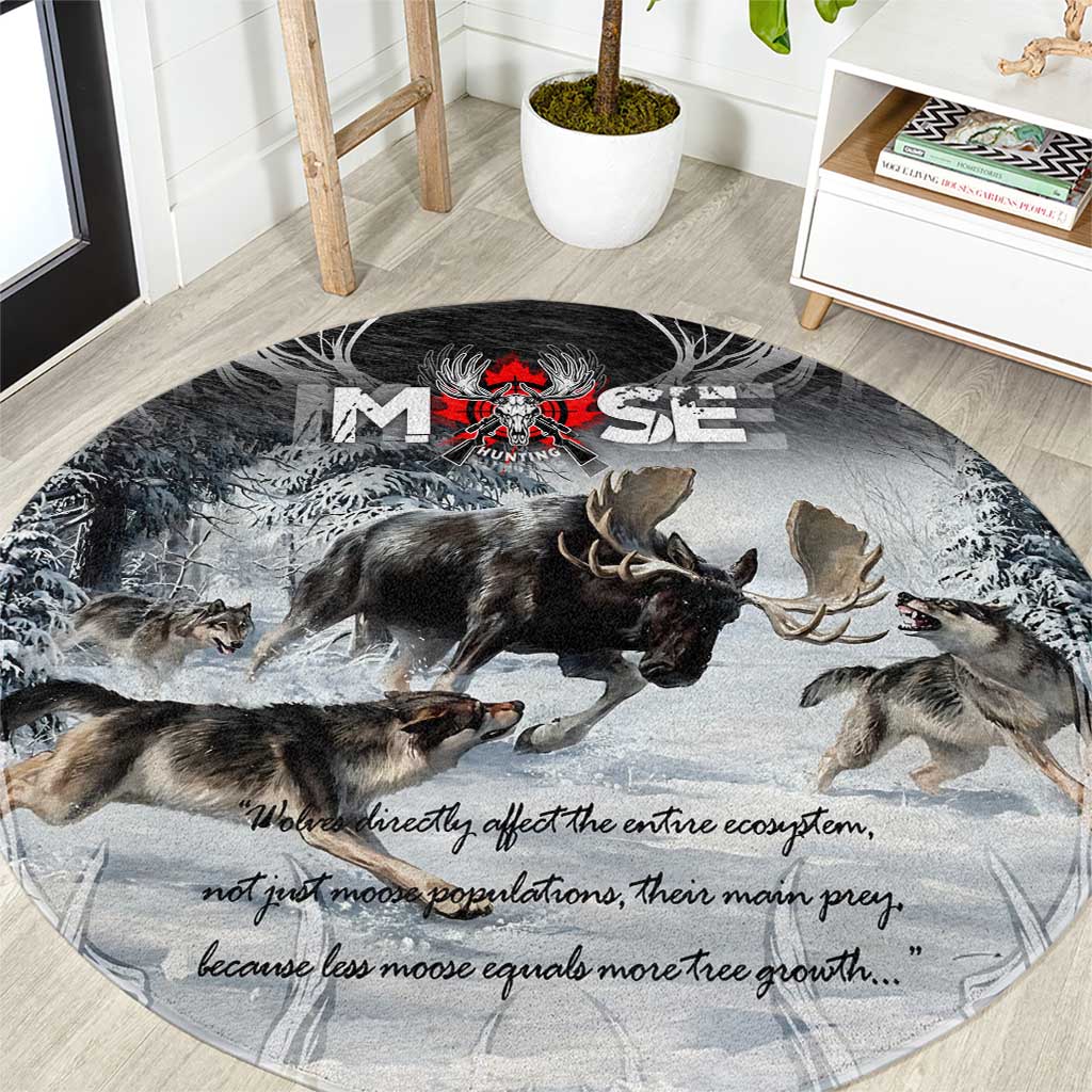 The Wolves Hunting Moose Round Carpet