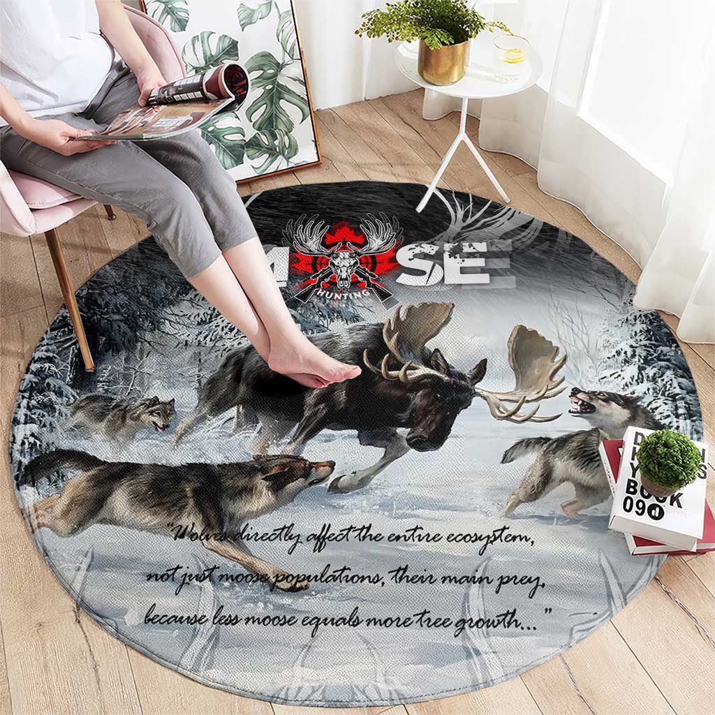 The Wolves Hunting Moose Round Carpet