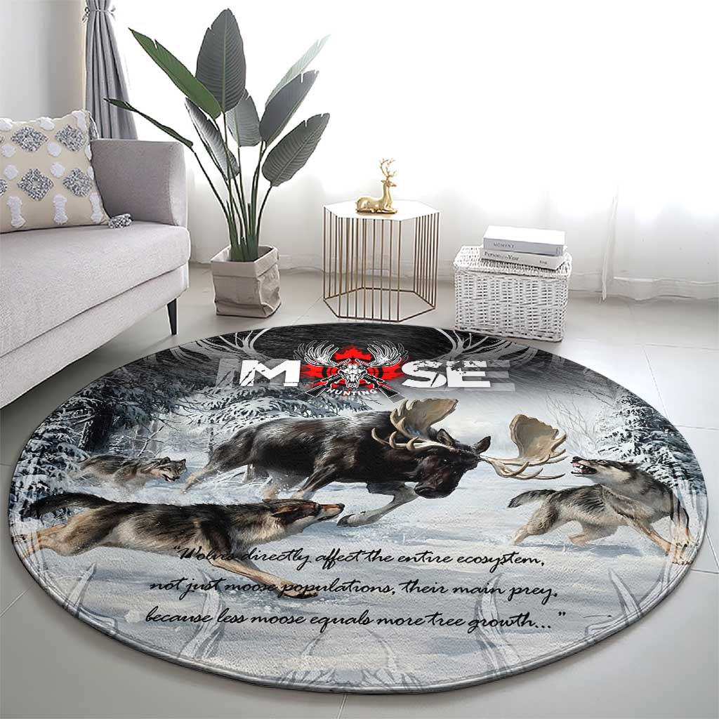 The Wolves Hunting Moose Round Carpet