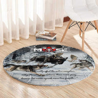 The Wolves Hunting Moose Round Carpet