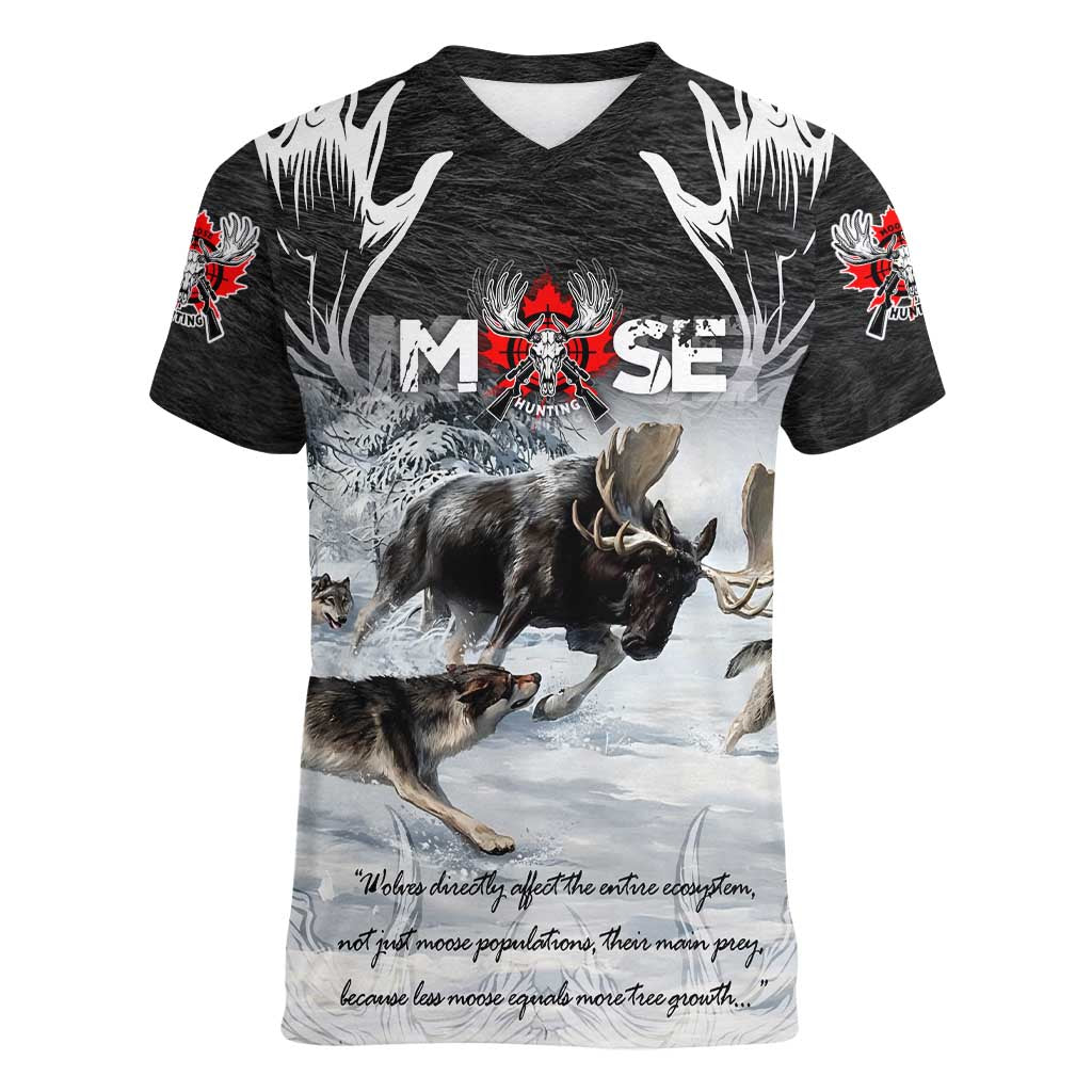 The Wolves Hunting Moose Women V-Neck T-Shirt