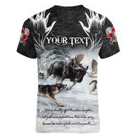 The Wolves Hunting Moose Women V-Neck T-Shirt