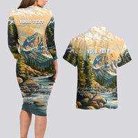 The Beauty of Rocky Mountains Couples Matching Long Sleeve Bodycon Dress and Hawaiian Shirt