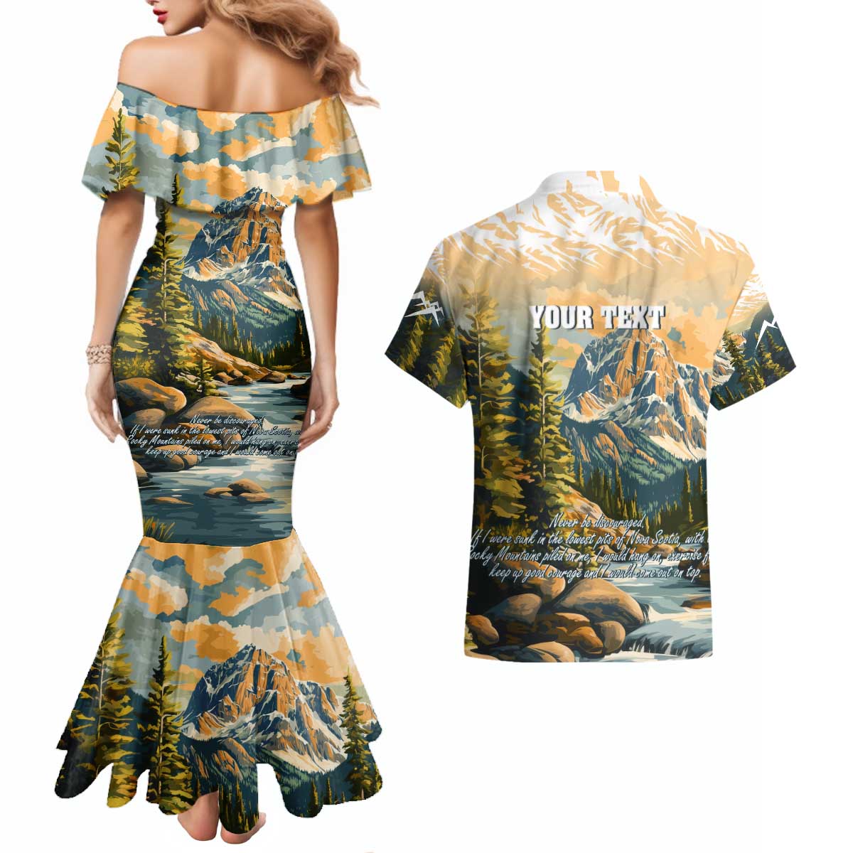 The Beauty of Rocky Mountains Couples Matching Mermaid Dress and Hawaiian Shirt
