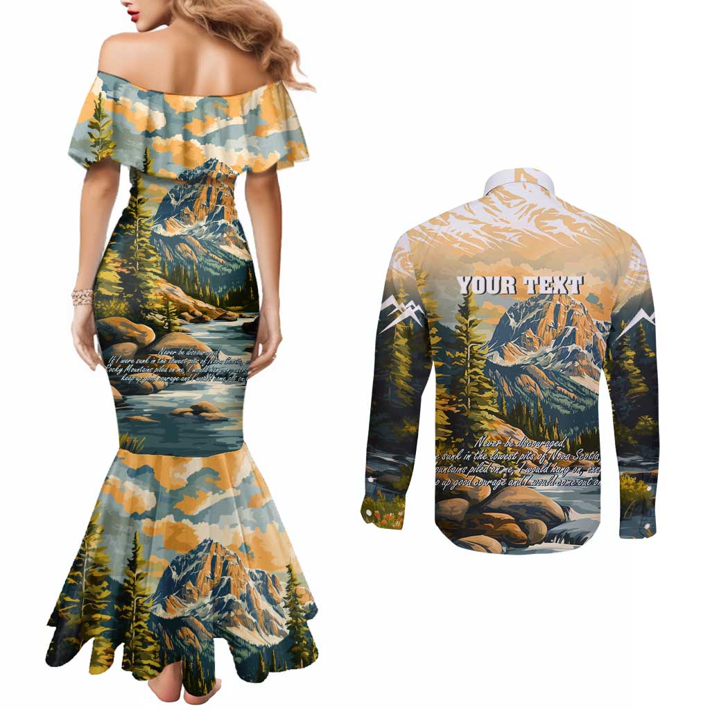 The Beauty of Rocky Mountains Couples Matching Mermaid Dress and Long Sleeve Button Shirt