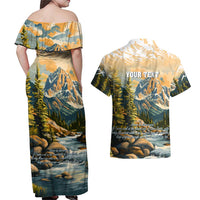 The Beauty of Rocky Mountains Couples Matching Off Shoulder Maxi Dress and Hawaiian Shirt