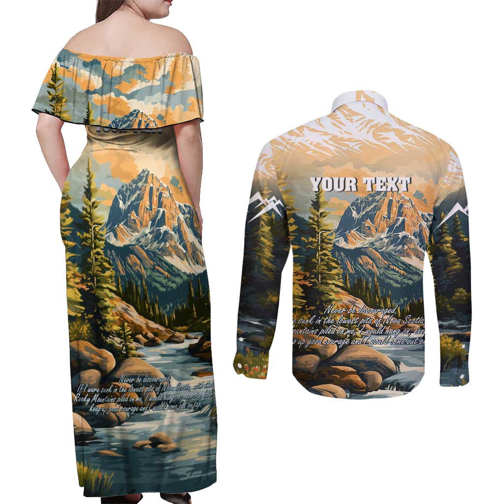 The Beauty of Rocky Mountains Couples Matching Off Shoulder Maxi Dress and Long Sleeve Button Shirt