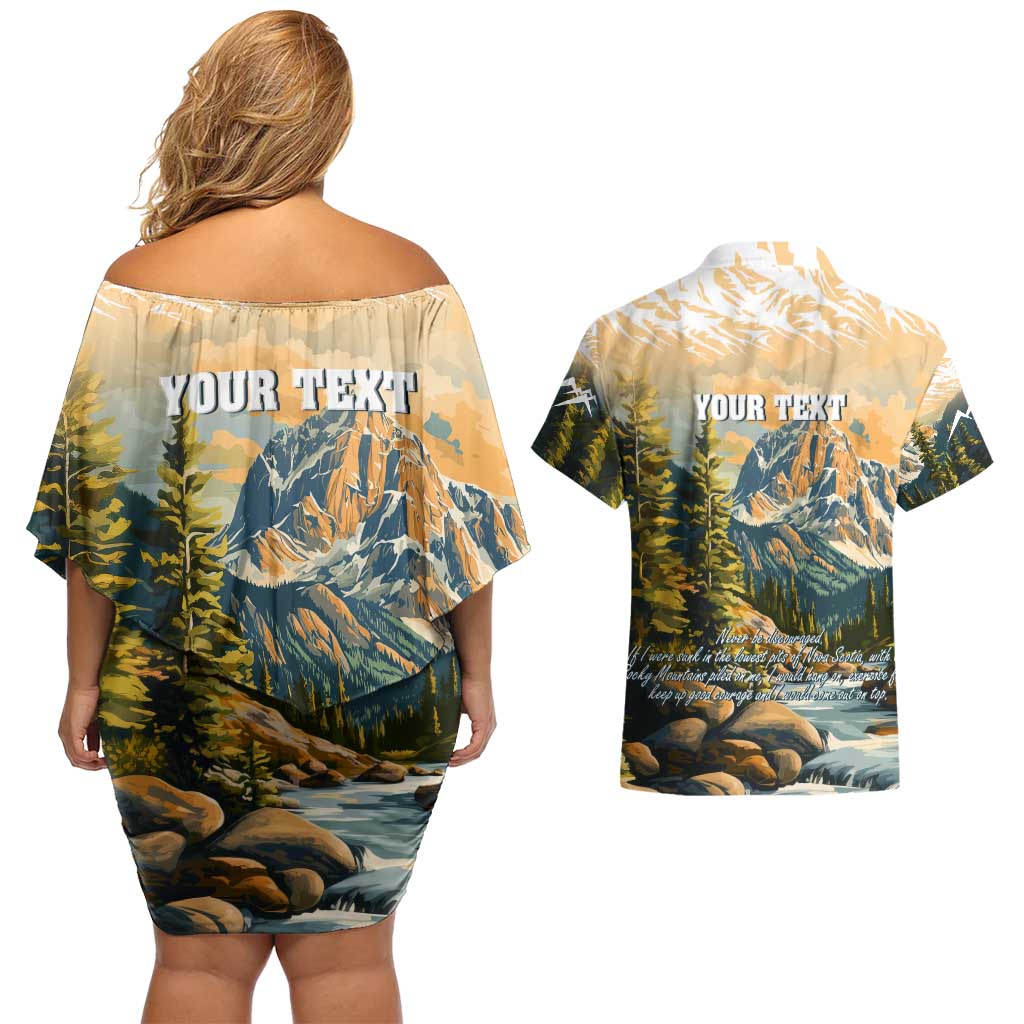 The Beauty of Rocky Mountains Couples Matching Off Shoulder Short Dress and Hawaiian Shirt