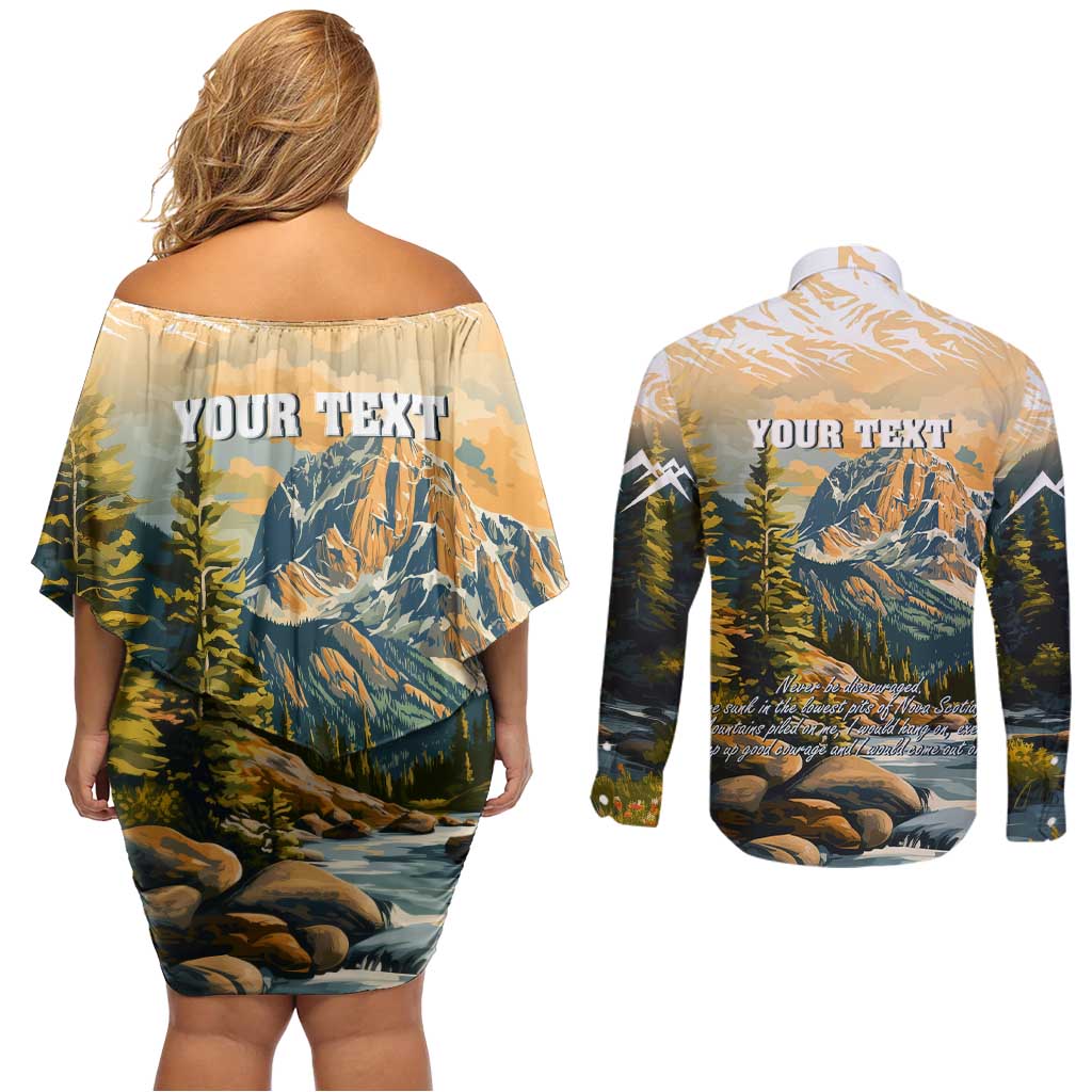 The Beauty of Rocky Mountains Couples Matching Off Shoulder Short Dress and Long Sleeve Button Shirt