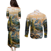 The Beauty of Rocky Mountains Couples Matching Puletasi and Long Sleeve Button Shirt
