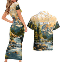 The Beauty of Rocky Mountains Couples Matching Short Sleeve Bodycon Dress and Hawaiian Shirt