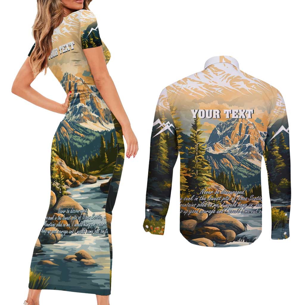 The Beauty of Rocky Mountains Couples Matching Short Sleeve Bodycon Dress and Long Sleeve Button Shirt