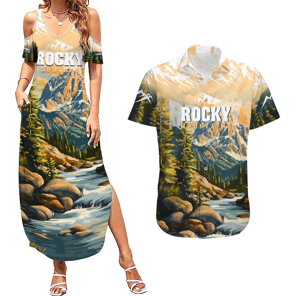 The Beauty of Rocky Mountains Couples Matching Summer Maxi Dress and Hawaiian Shirt
