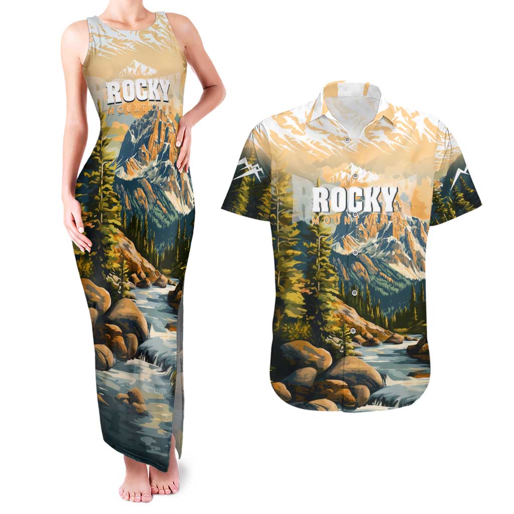 The Beauty of Rocky Mountains Couples Matching Tank Maxi Dress and Hawaiian Shirt