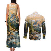 The Beauty of Rocky Mountains Couples Matching Tank Maxi Dress and Long Sleeve Button Shirt
