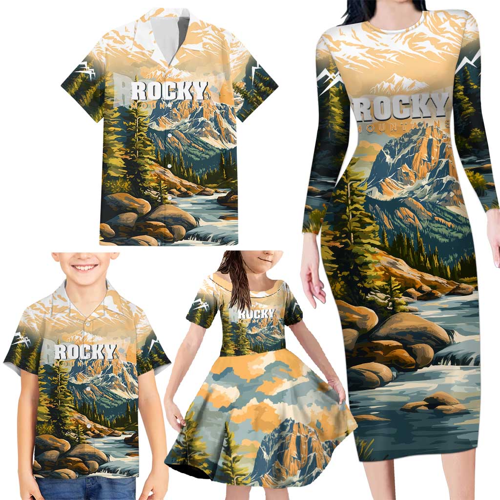 The Beauty of Rocky Mountains Family Matching Long Sleeve Bodycon Dress and Hawaiian Shirt
