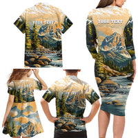 The Beauty of Rocky Mountains Family Matching Long Sleeve Bodycon Dress and Hawaiian Shirt