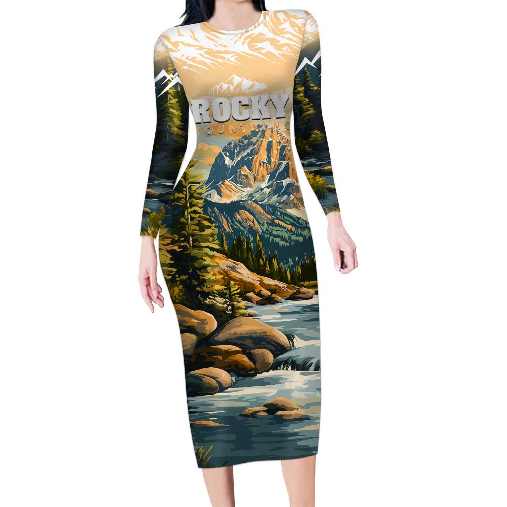 The Beauty of Rocky Mountains Family Matching Long Sleeve Bodycon Dress and Hawaiian Shirt
