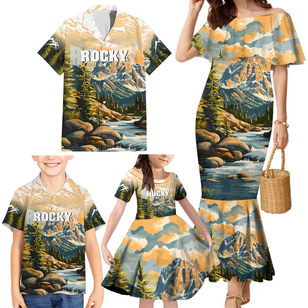 The Beauty of Rocky Mountains Family Matching Mermaid Dress and Hawaiian Shirt