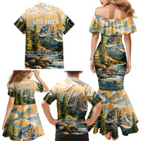 The Beauty of Rocky Mountains Family Matching Mermaid Dress and Hawaiian Shirt