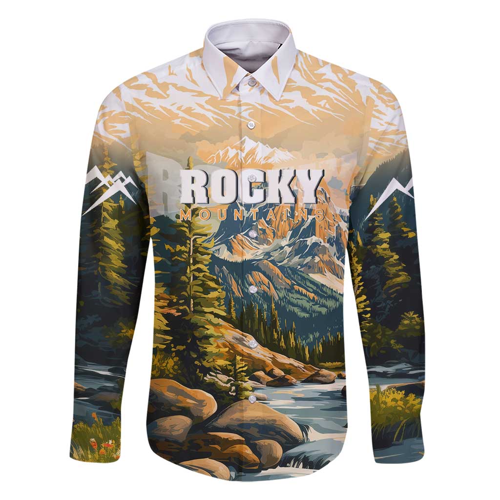 The Beauty of Rocky Mountains Family Matching Off Shoulder Maxi Dress and Hawaiian Shirt