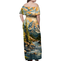 The Beauty of Rocky Mountains Family Matching Off Shoulder Maxi Dress and Hawaiian Shirt