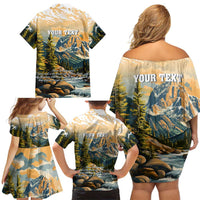 The Beauty of Rocky Mountains Family Matching Off Shoulder Short Dress and Hawaiian Shirt