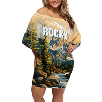 The Beauty of Rocky Mountains Family Matching Off Shoulder Short Dress and Hawaiian Shirt