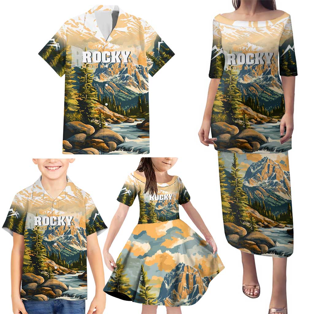 The Beauty of Rocky Mountains Family Matching Puletasi and Hawaiian Shirt
