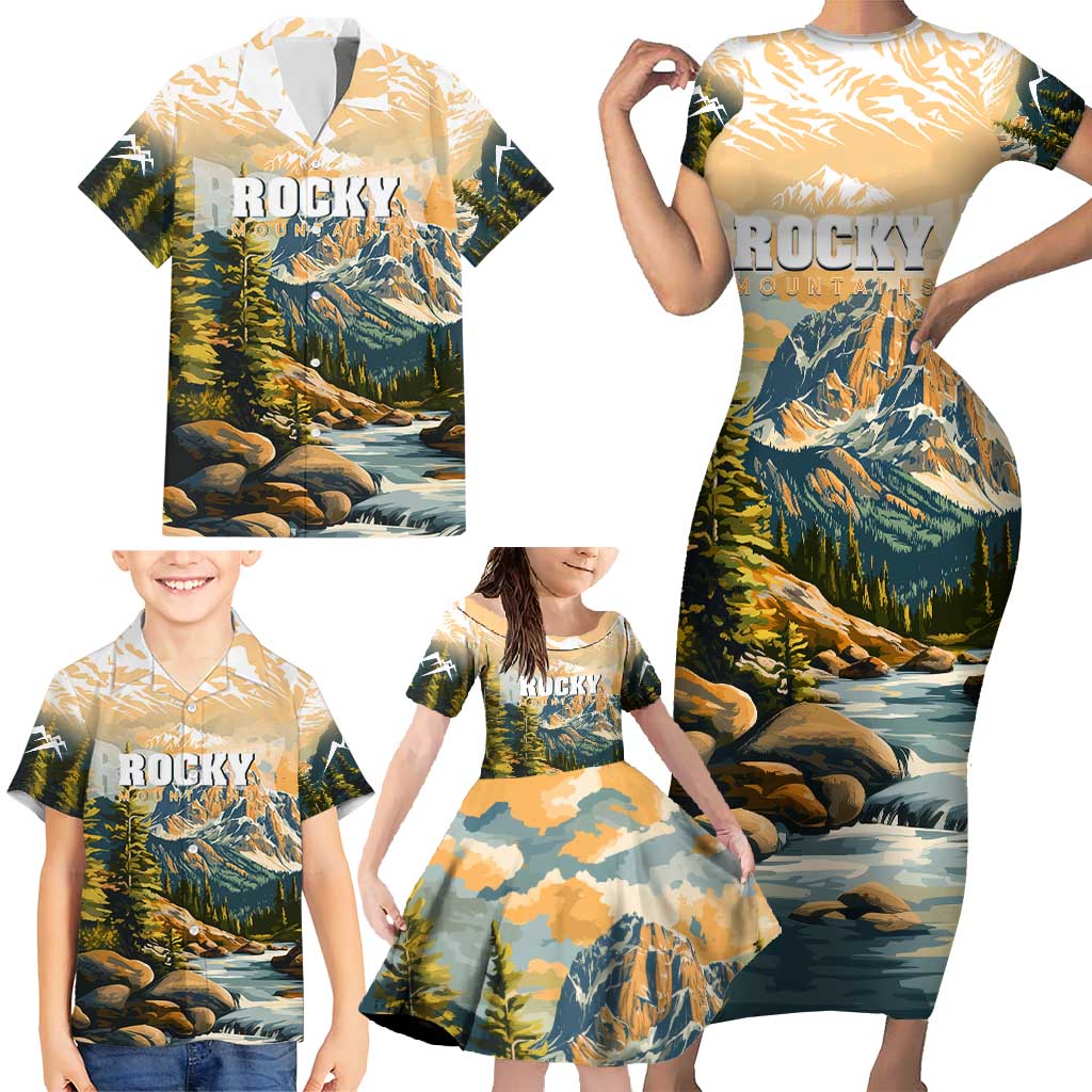 The Beauty of Rocky Mountains Family Matching Short Sleeve Bodycon Dress and Hawaiian Shirt