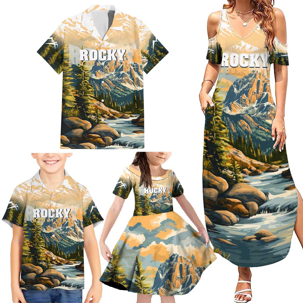 The Beauty of Rocky Mountains Family Matching Summer Maxi Dress and Hawaiian Shirt