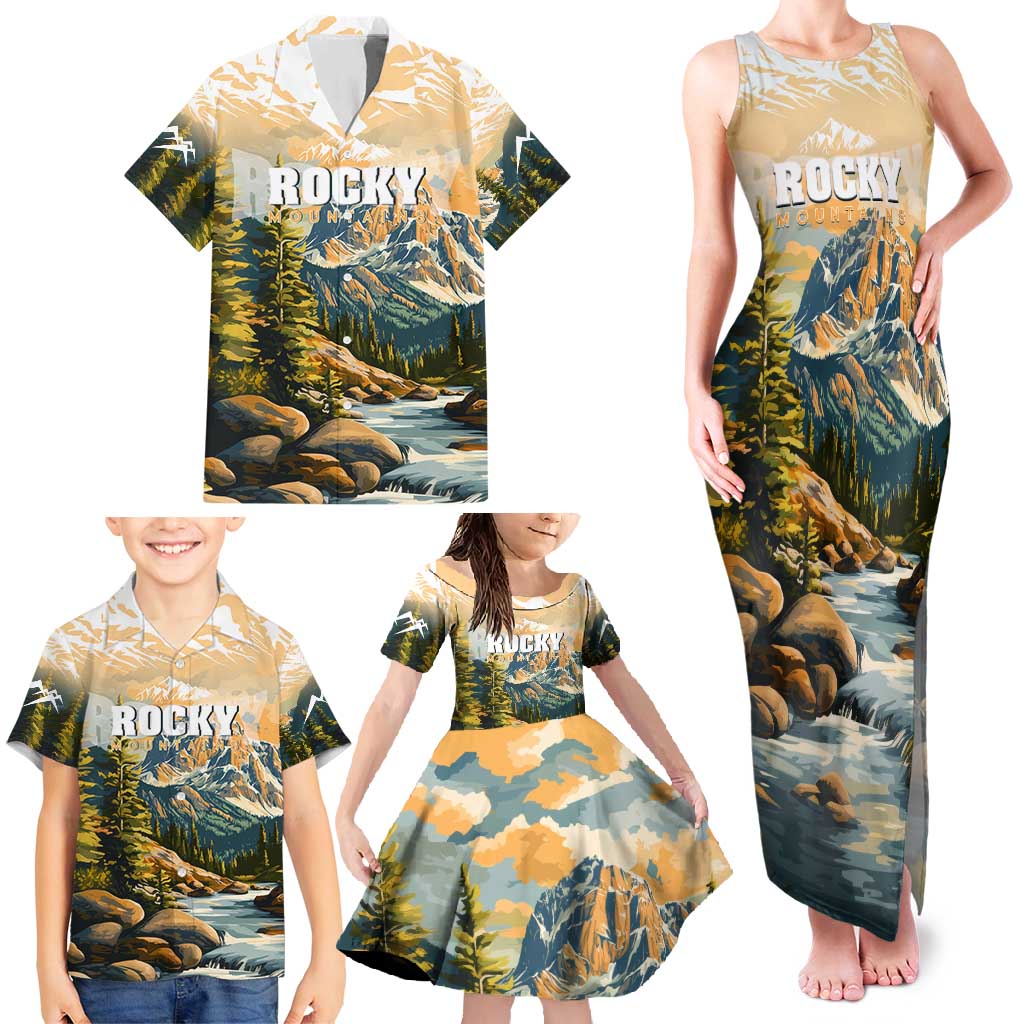 The Beauty of Rocky Mountains Family Matching Tank Maxi Dress and Hawaiian Shirt