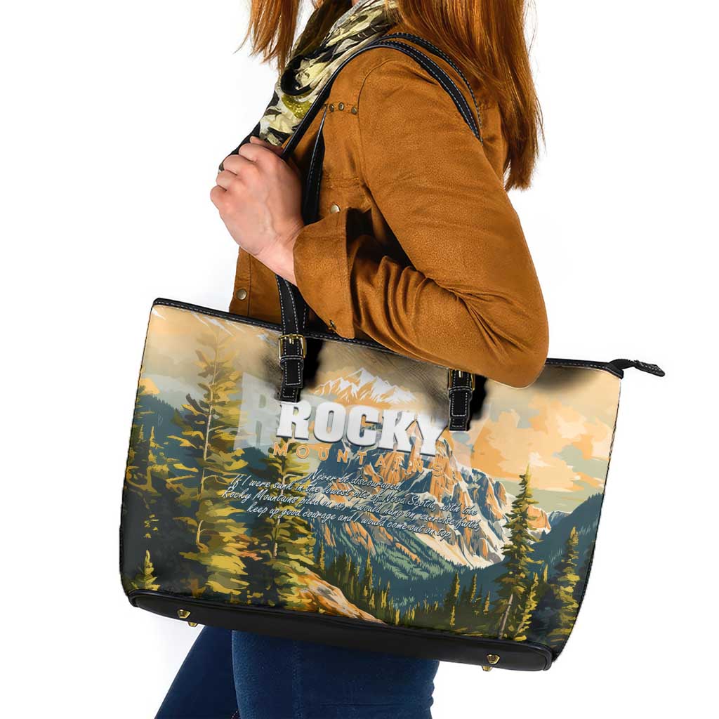 The Beauty of Rocky Mountains Leather Tote Bag
