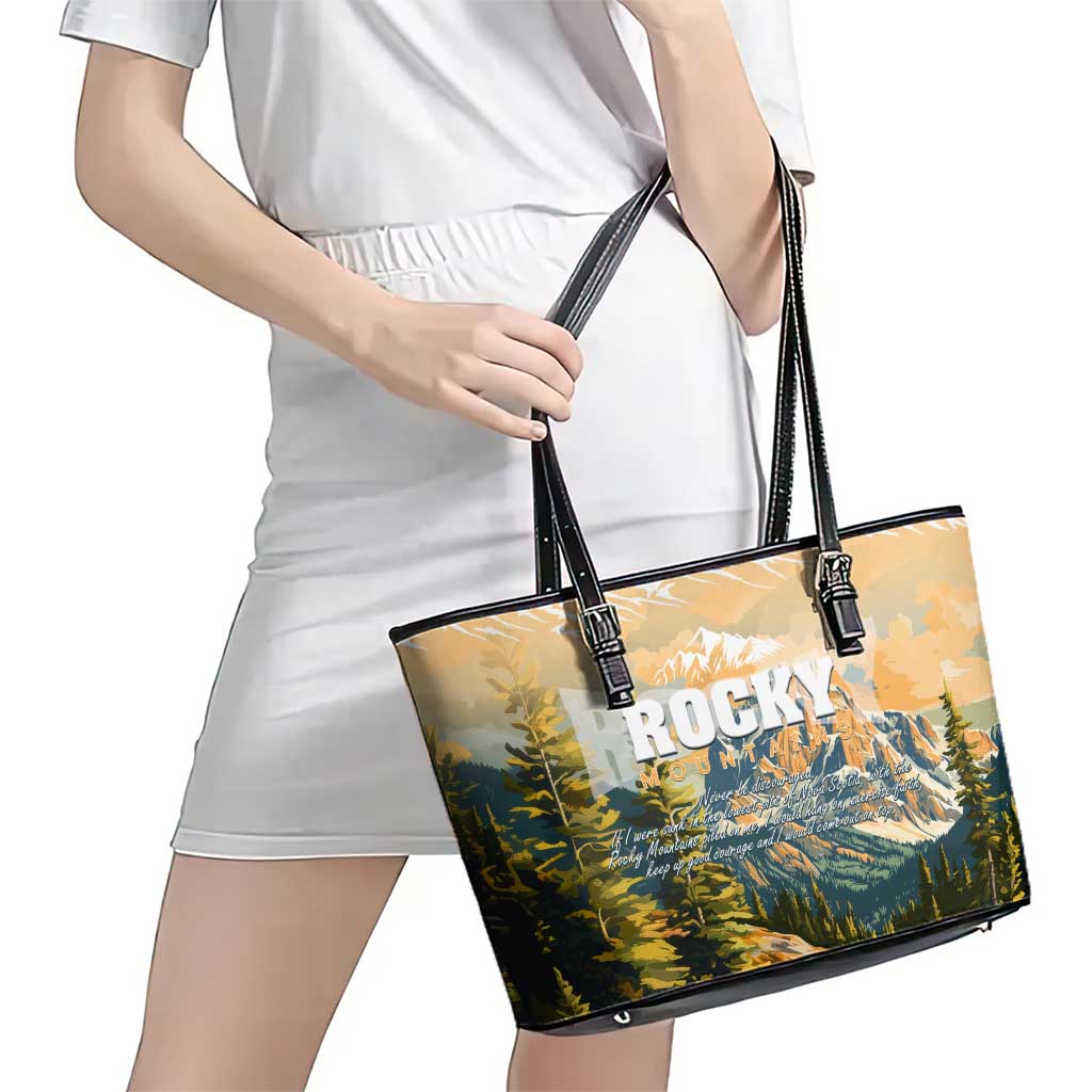 The Beauty of Rocky Mountains Leather Tote Bag