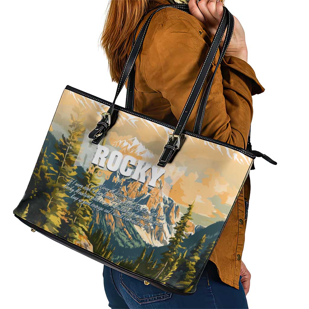 The Beauty of Rocky Mountains Leather Tote Bag