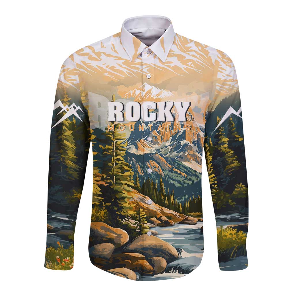 The Beauty of Rocky Mountains Long Sleeve Button Shirt
