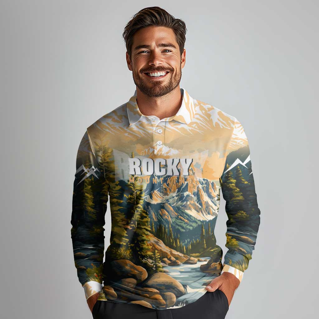 The Beauty of Rocky Mountains Long Sleeve Polo Shirt